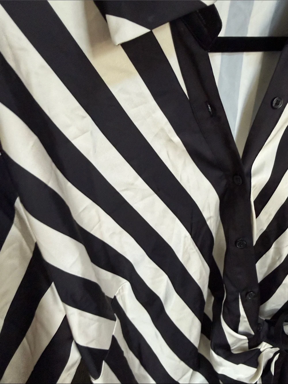 Eloquii Black & off White Diagonal Stripe Wrap Shirt Dress Sz 18 - Picture 4 of 10